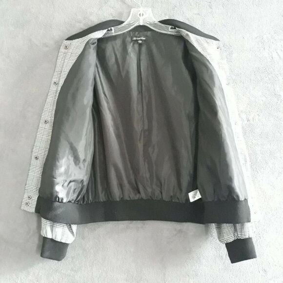 Shinestar Jacket Womens Large Black White Burgundy Blue Glen Plaid Band Neckline - Picture 5 of 11